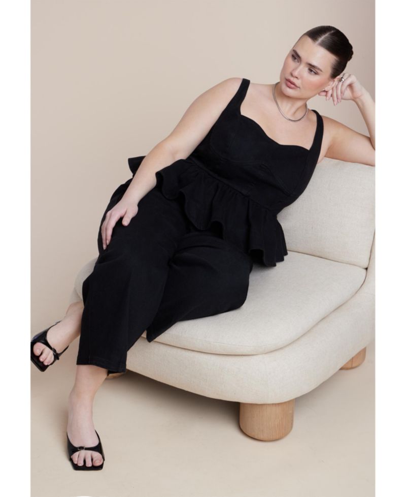 Women's Plus Size Peplum Barrel Leg Jumpsuit