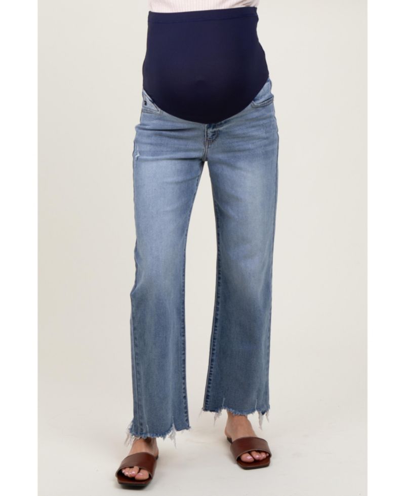 Women's Light Blue Fringe Hem Wide Leg Jeans