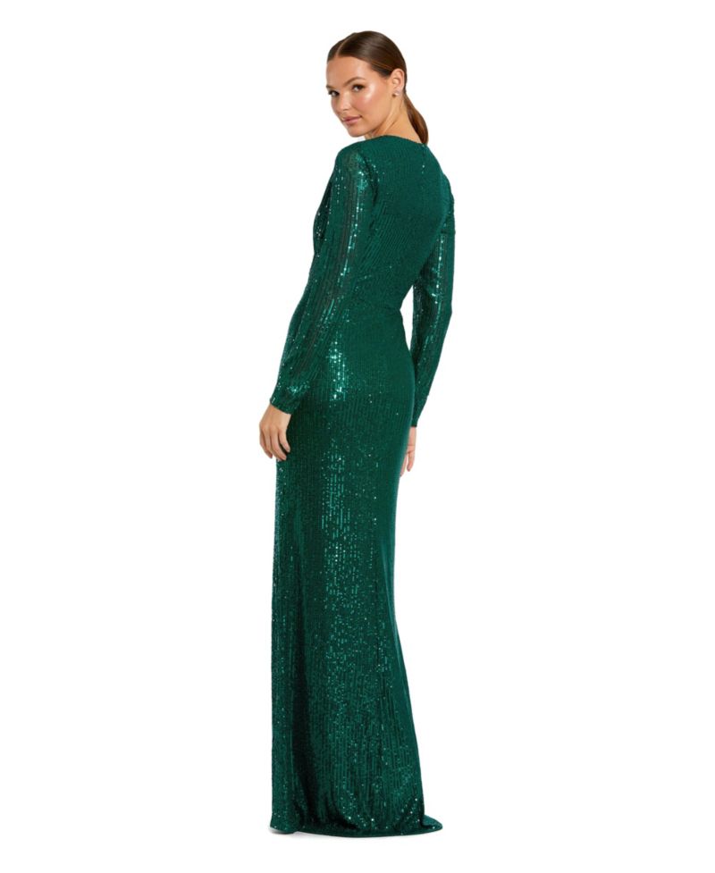 Women's Sequin Long Sleeve High Neck Column Gown