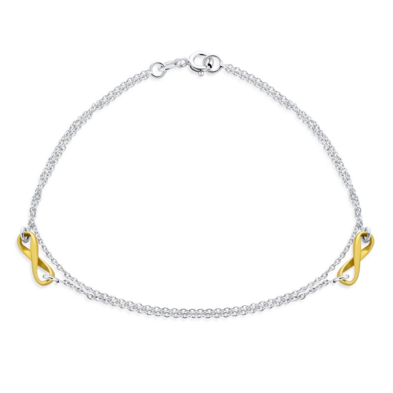 Infinity Charm Anklet Ankle Bracelet Double Strand Gold Plated .925 Silver