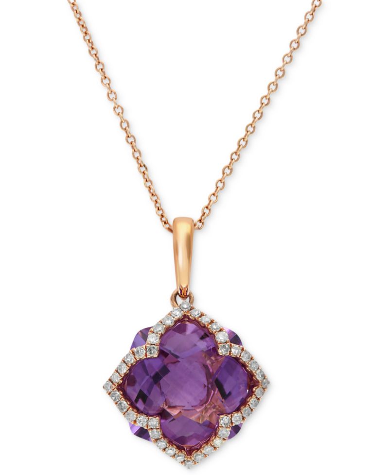 EFFY® Amethyst (5-3/4 ct. t.w.) and Diamond (1/5 ct. t.w.) Clover Pendant in 14k Rose Gold