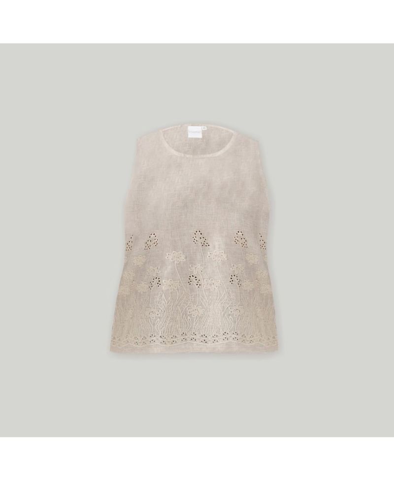 Women's Checkered Linen Embroidered Button-Back Top