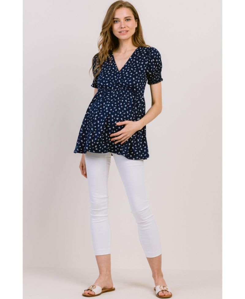Maternity Floral Empire Waist Wrap Nursing Top