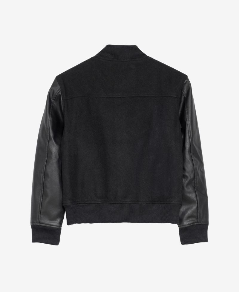 Boys Wool Varsity Bomber Jacket With Grainy PU Sleevees Jackets