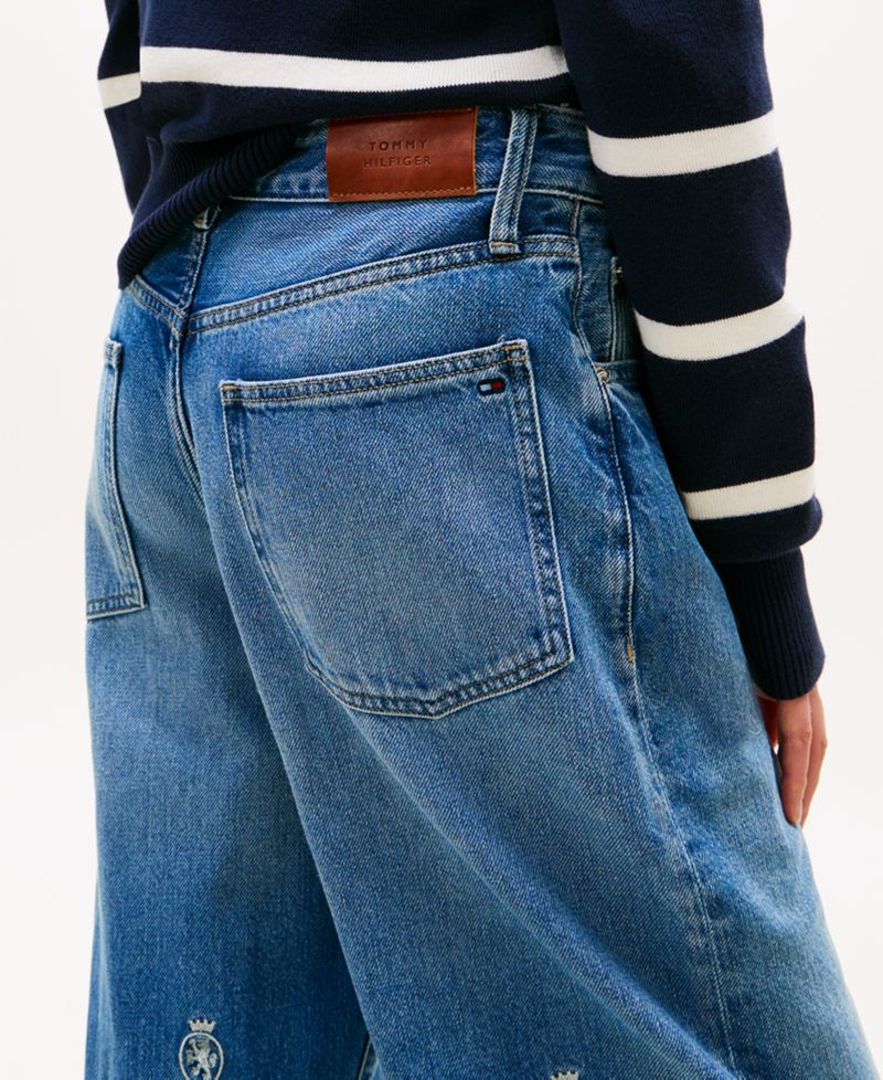 Women's All-Over Crest Wide-Leg Barrel Jeans