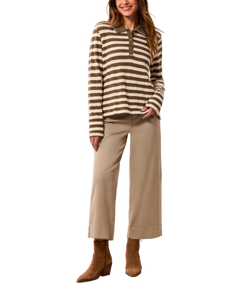 Women's Paisley Park Long-Sleeve Point-Collar Jacquard-Stripe Polo Shirt