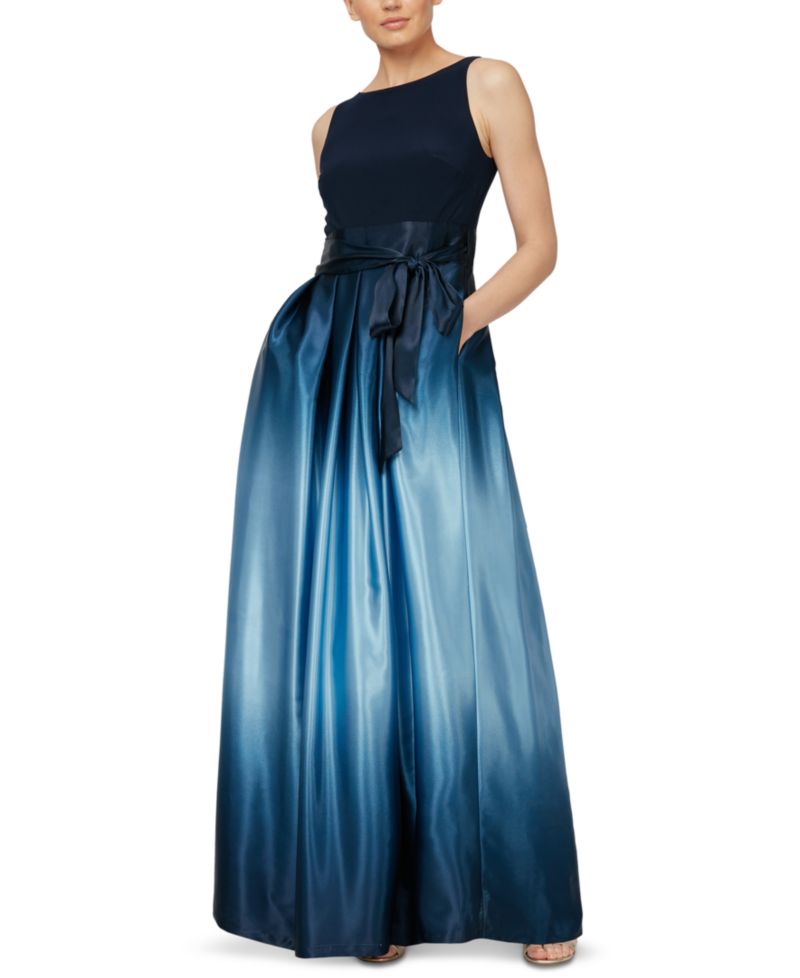 Petite Ombr&eacute; Satin Bow Sash Gown