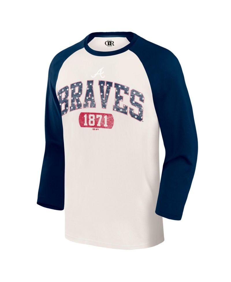 Men's Cream/Navy Atlanta Braves Americana 3/4-Sleeve Raglan T-Shirt