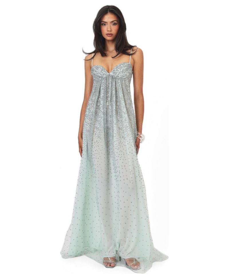 Women's Wallie Backless Sweetheart Rhinestone-Embellished Mesh Gown