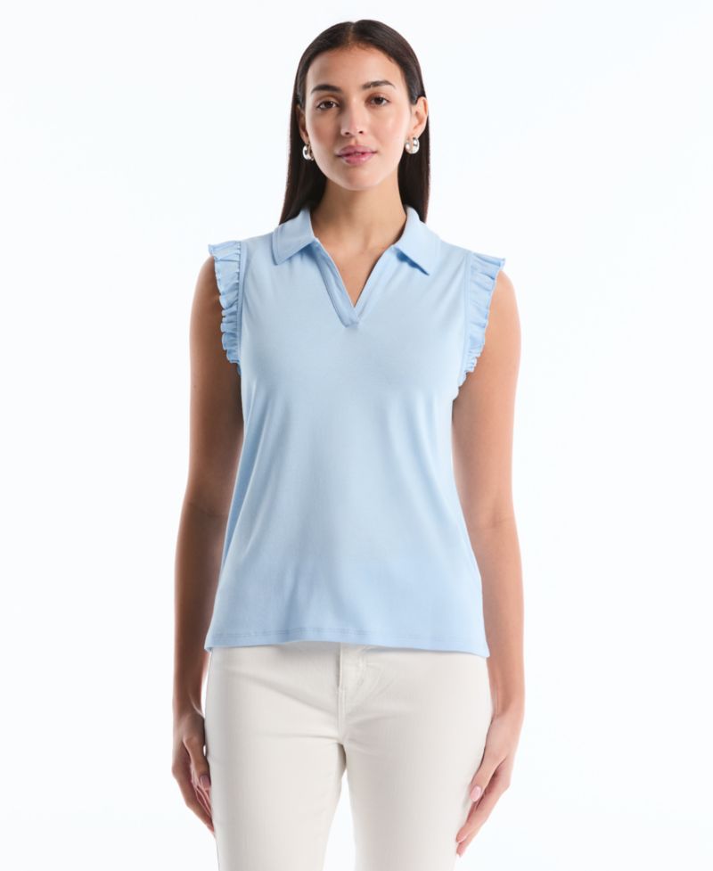 Petite Ruffle Sleeveless Polo Shirt