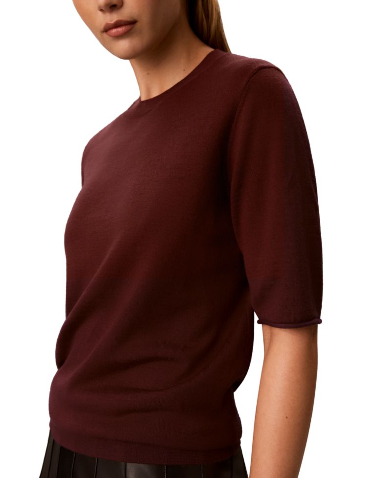 Petite Roll-Tab Short-Sleeve Crewneck Sweater