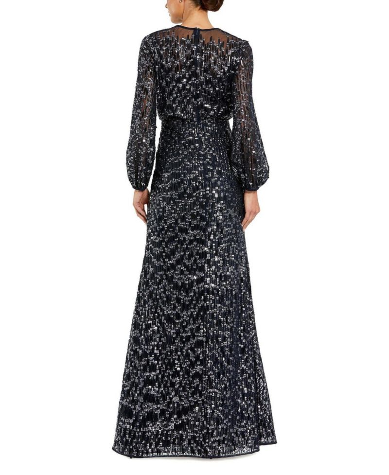 Women's Sequin Long Sleeve Blouson Evening Gown