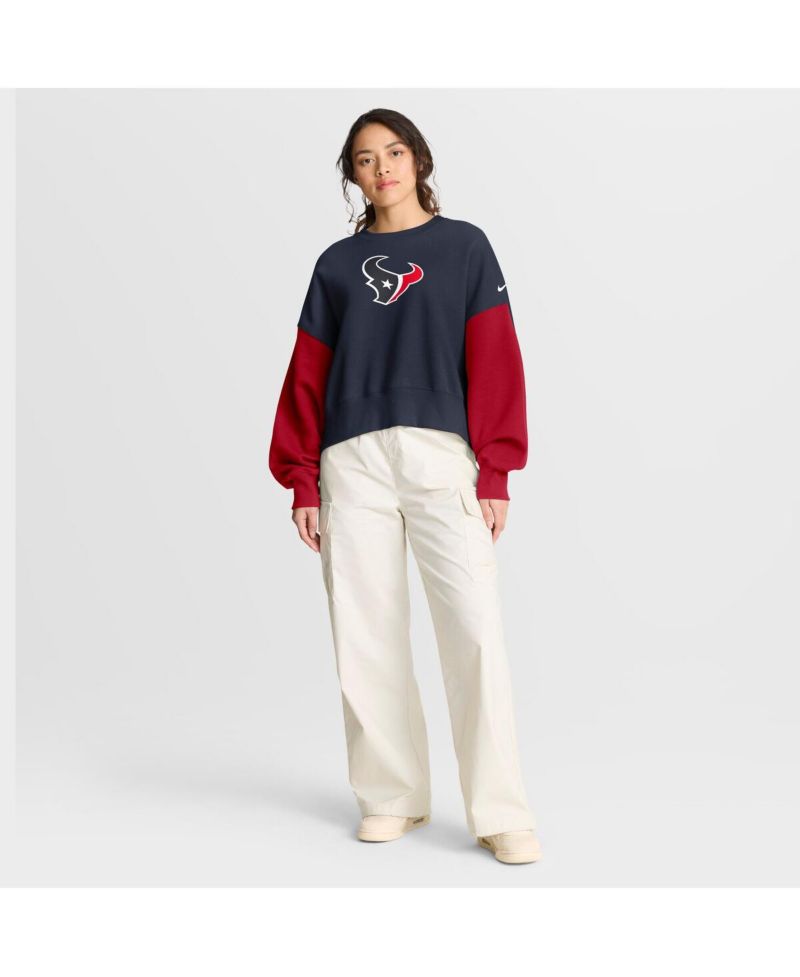 Women's Navy Houston Texans Oversized Color-Block Pullover Sweatshirt