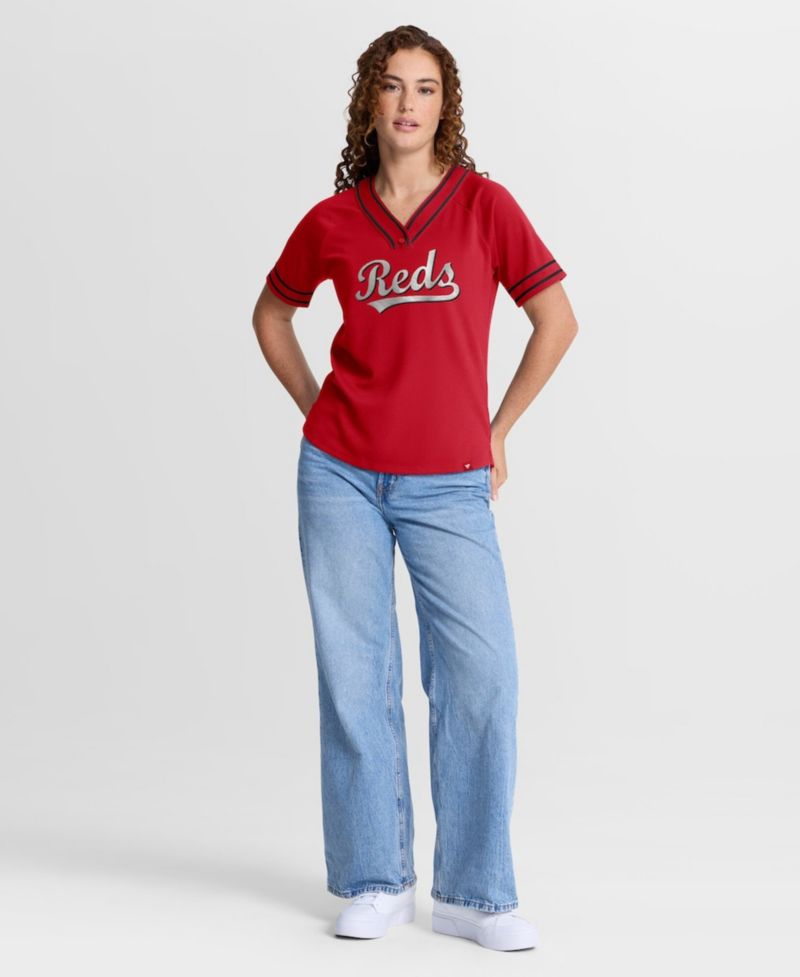 Women's Red Cincinnati Reds Diva Race Ahead Raglan V-Neck T-Shirt