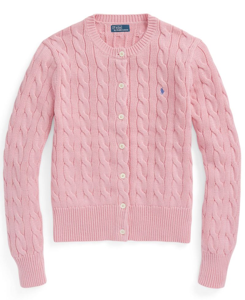 Women's Cable-Knit Cotton Crewneck Cardigan Sweater