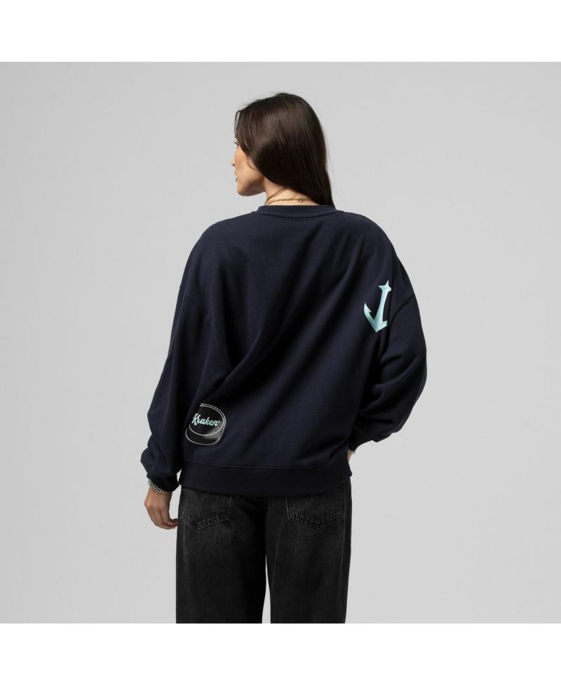 Women's Deep Sea Blue Seattle Kraken Vintage Crewneck Sweatshirt