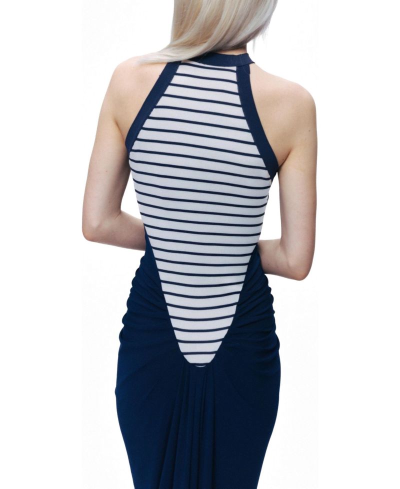 Women's Stripe Draped Halter Neck Maxi Dress
