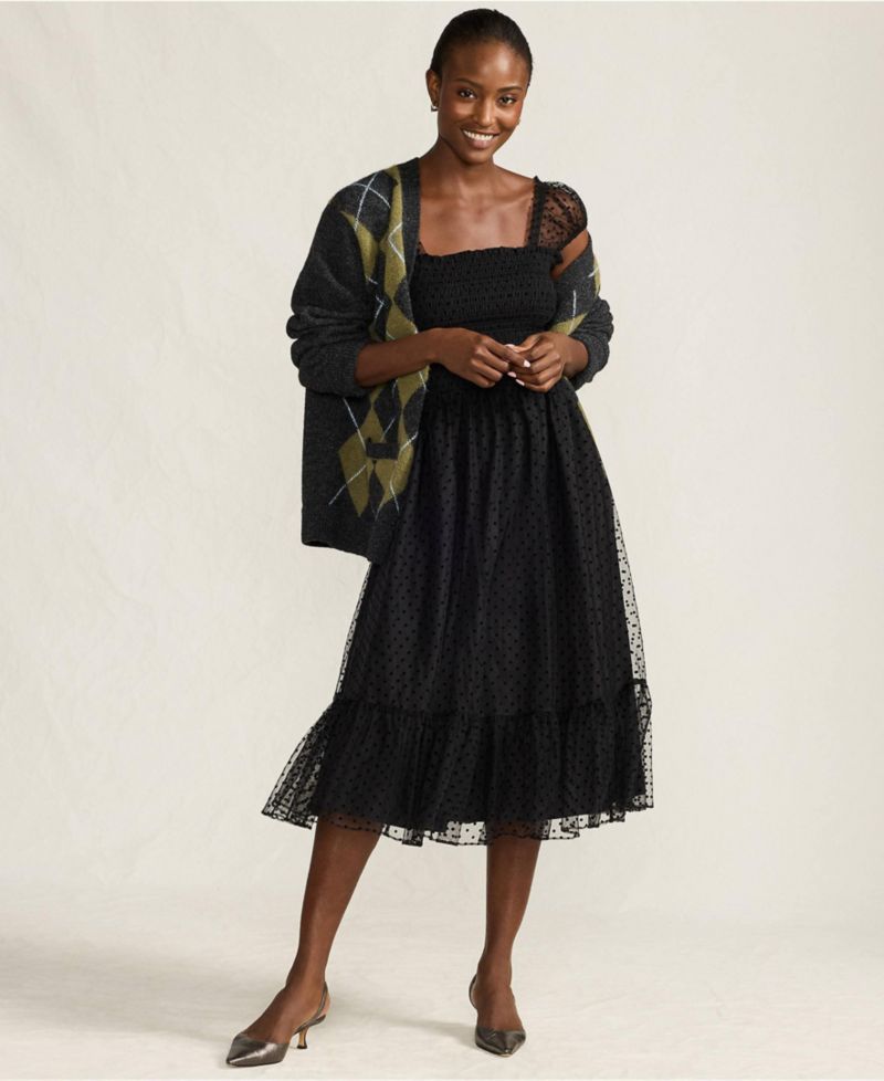 Women's Flocked Chiffon Midi Dress