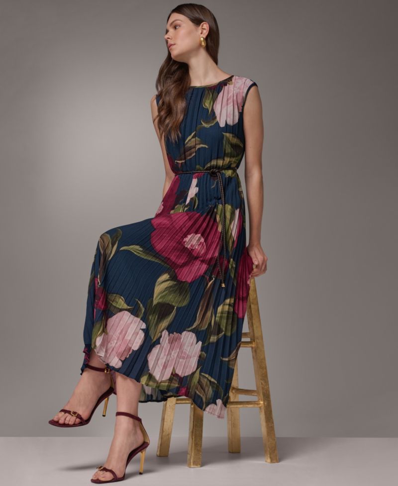 Plus Cap Sleeve Floral Chiffon A-Line Midi Dress