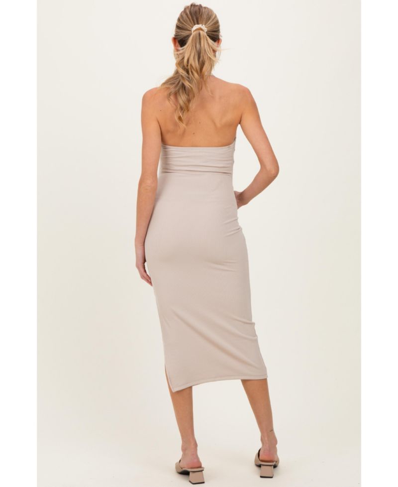 Women's Beige Open Back Bodycon Dress