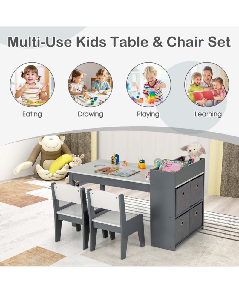 Paper Roll Activity Table with Storage for Ages 3+, Table and Chairs, 3-Piece Set