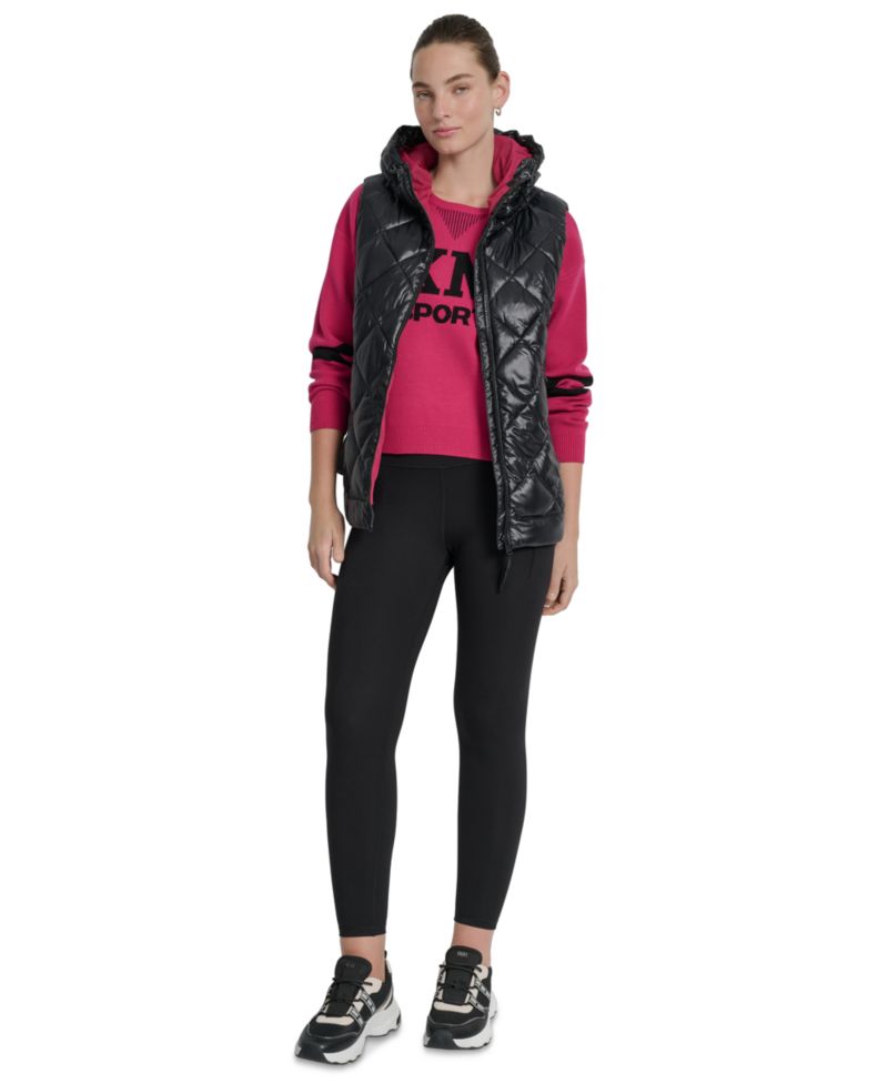 Women's Quilted Curved-Hem Hooded Vest