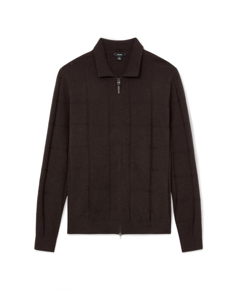 Men's Martindale Check-Textured Zip-Through Wool Cardigan