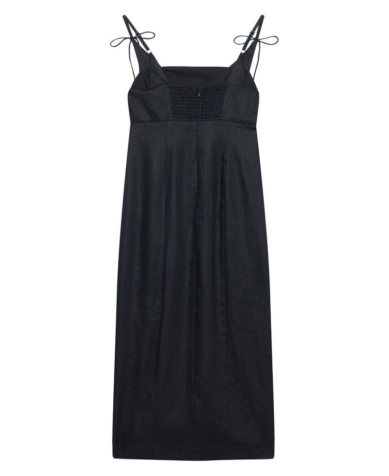 Women's Square Neckline Sleeveless Bow Detail Midi Dress