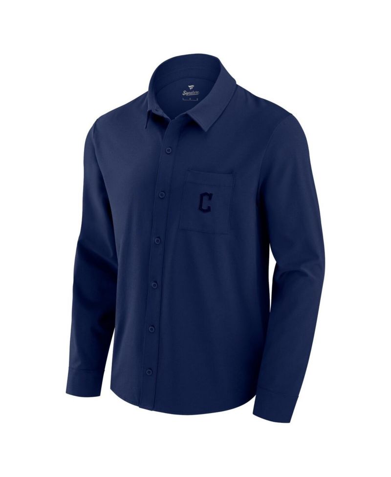 Men's Navy Cleveland Guardians Front Office Long Sleeve Button-Up Shirt