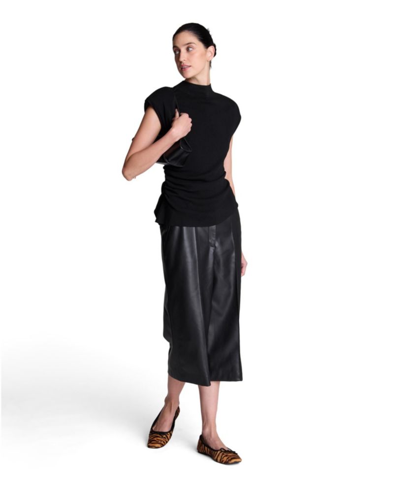 Women's High-Waisted Faux-Leather High Rise Pintuck Long Short