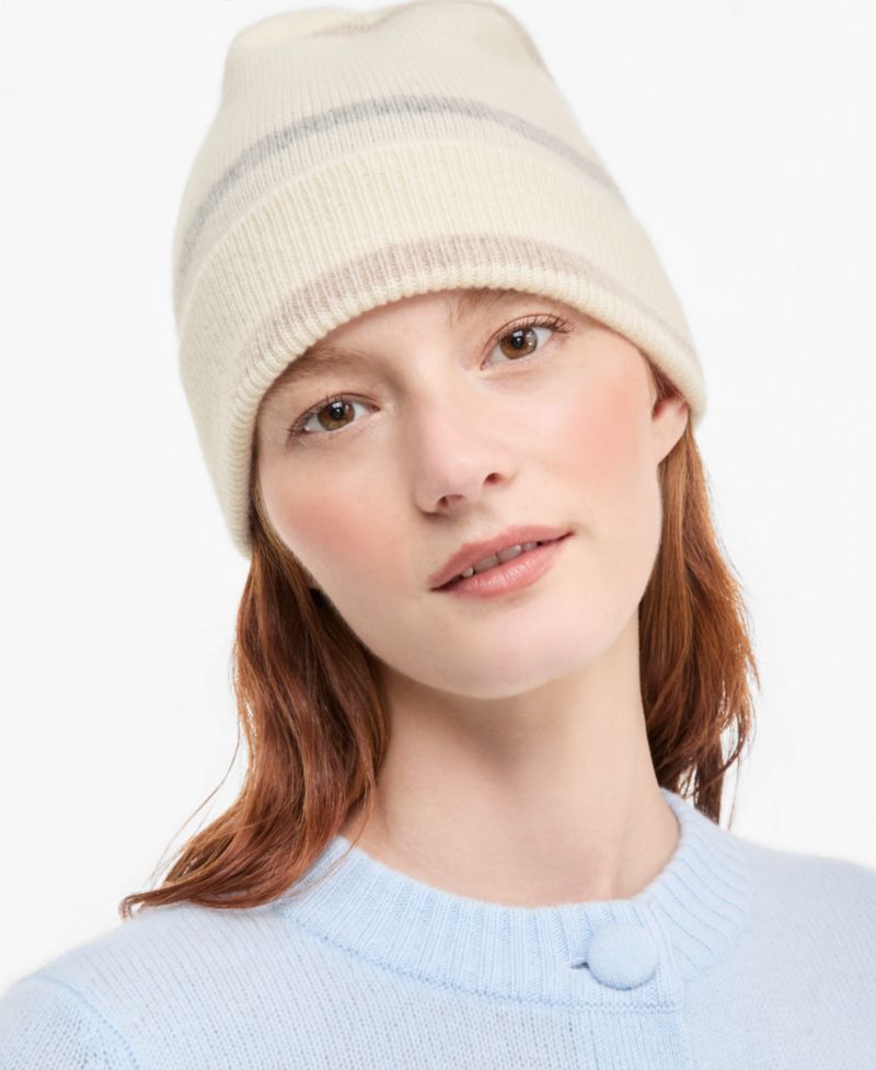 Mixed Stripe Cashmere Cuffed Beanie
