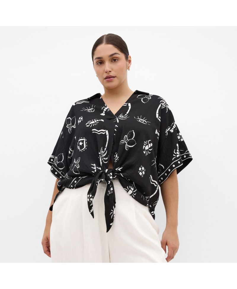 Plus Size Resort Border Print Shirt