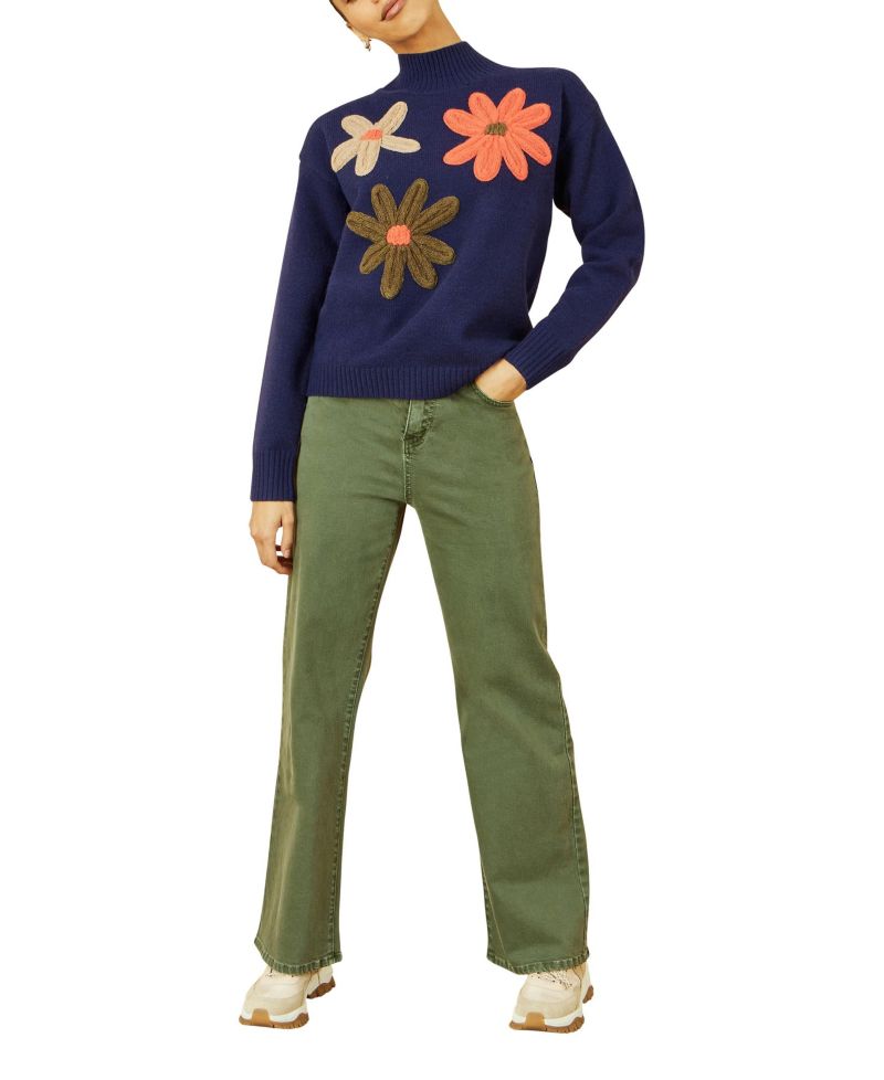 Women's Floral Detail High Neck Knit Sweater