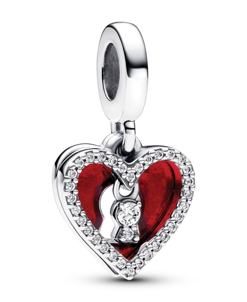 Sterling Silver Padlock Heart Double Dangle Charm