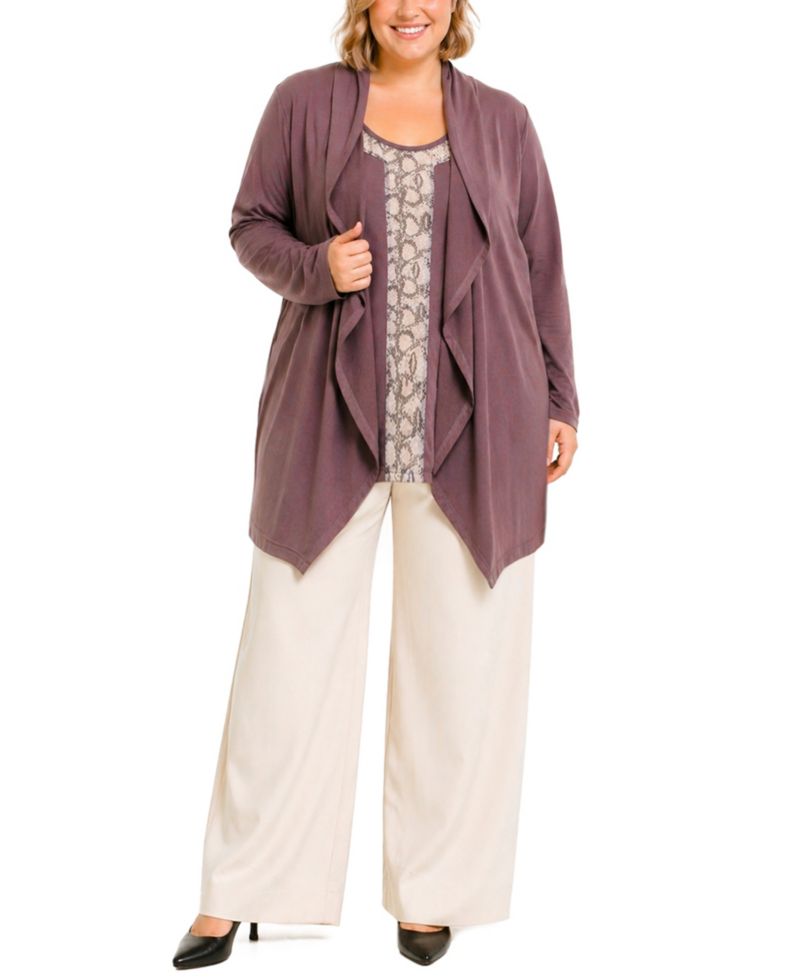 Plus Size Python Mesh Inset V-Neck Top