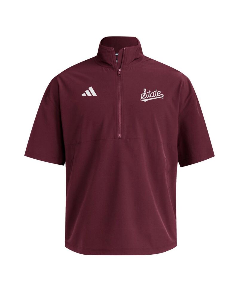 Men's Maroon Mississippi State Bulldogs Woven Quarter-Zip Short Sleeve Pullover Sweatshirt