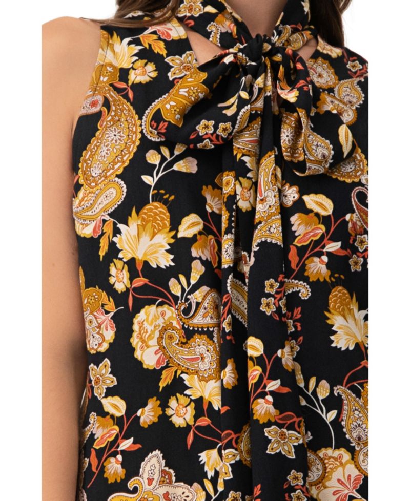 Women's V-Neck Sleeveless Blouse with Neck Ties