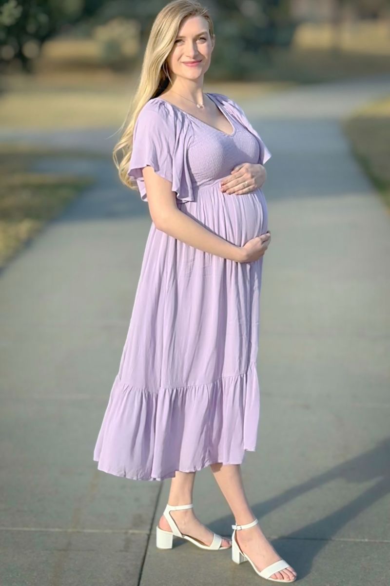 Women's Lavender Smocked Ruffle Dress