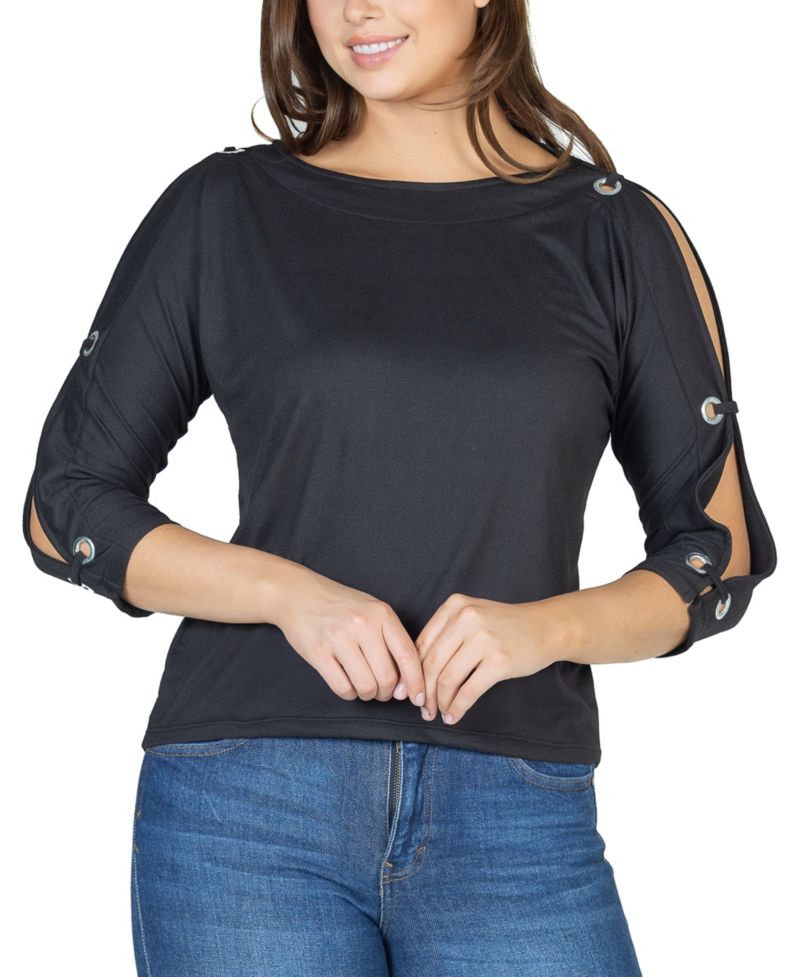 Women's Three Quarter Cold Shoulder Grommet Top