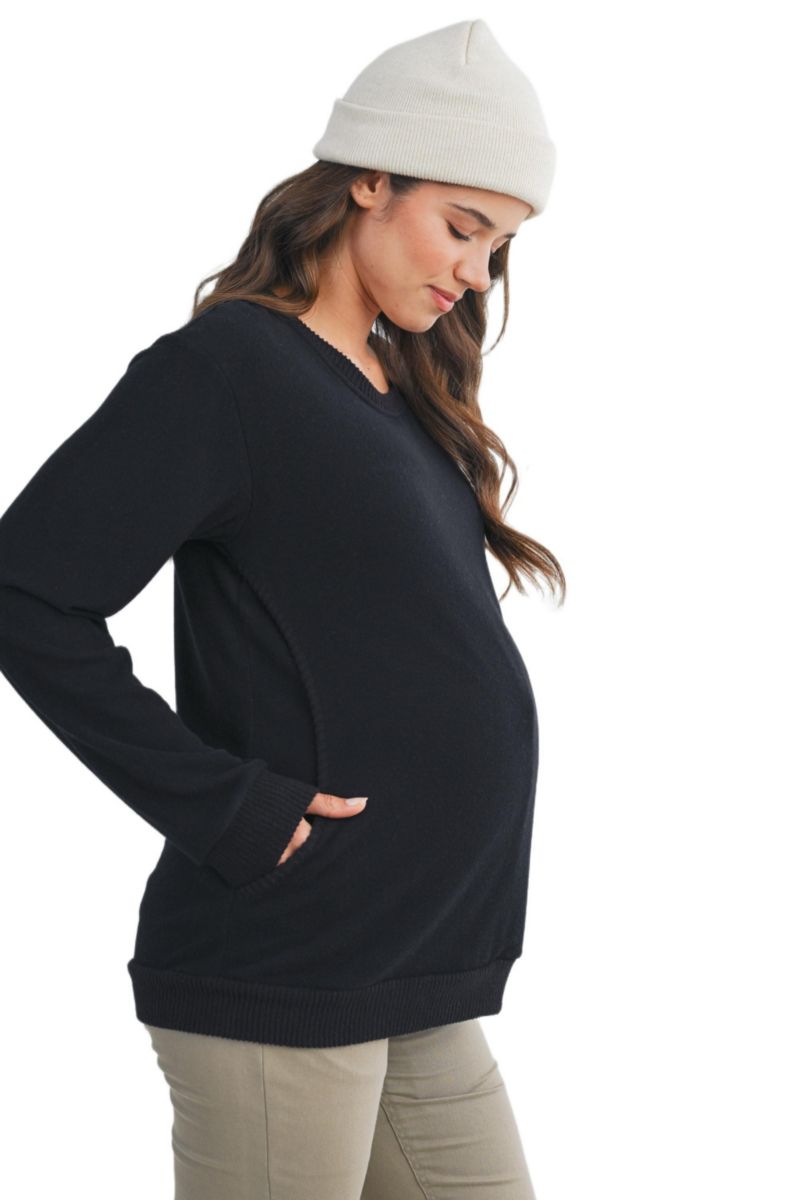 Maternity Casual V Neck Long Sleeve Pullover Top