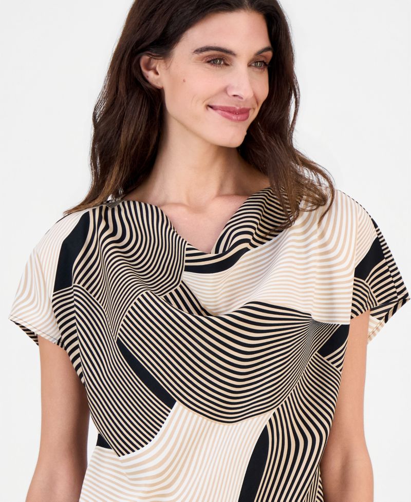 Women's Printed Cowl-Neck Short-Sleeve Top