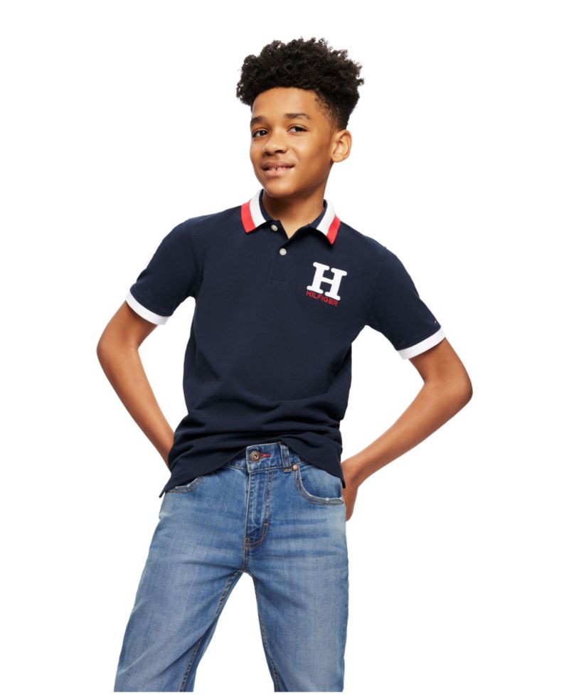 Toddler and Little Boys Striped Collar Embroidered Matt Polo