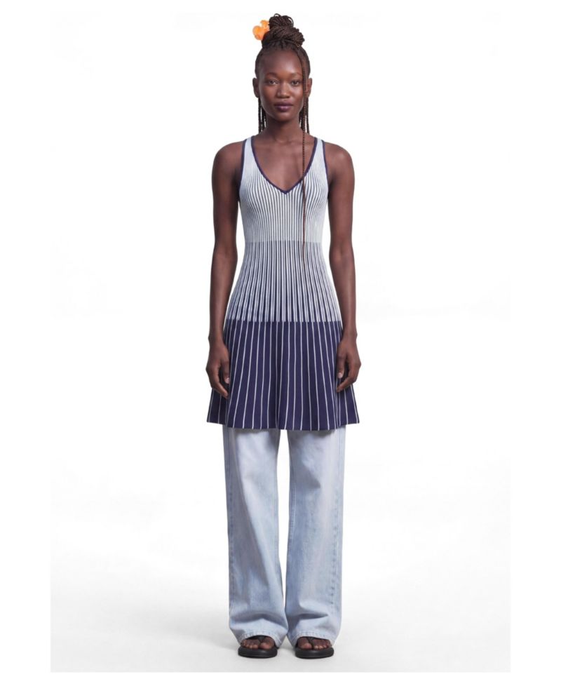 Women's Fit & Flare Striped Sleeveless Sweater Dress