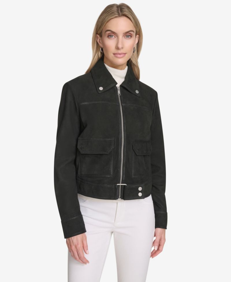 Women's Lunetta Sueded Leather Trucker Jacket