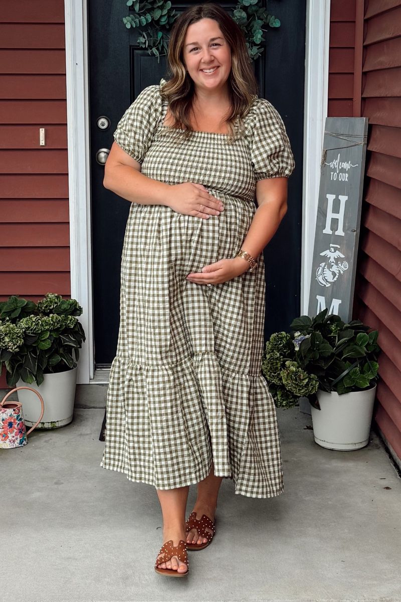Women's Rust Gingham Smocked Midi Dress