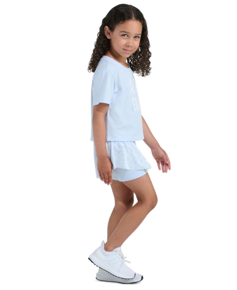 Girls' 2T-6X Short-Sleeve Graphic T-Shirt and Printed Flowy Shorts, 2-Piece Set