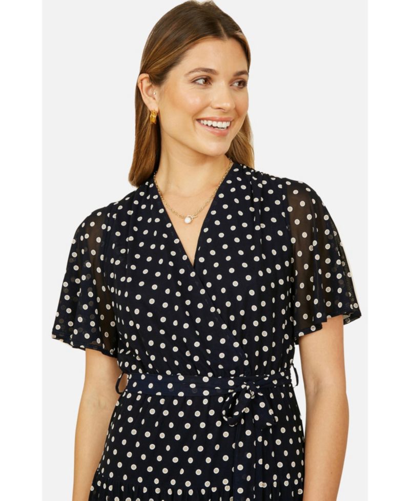 Women's Dot Print Mesh Stretch Midi Skater Dress