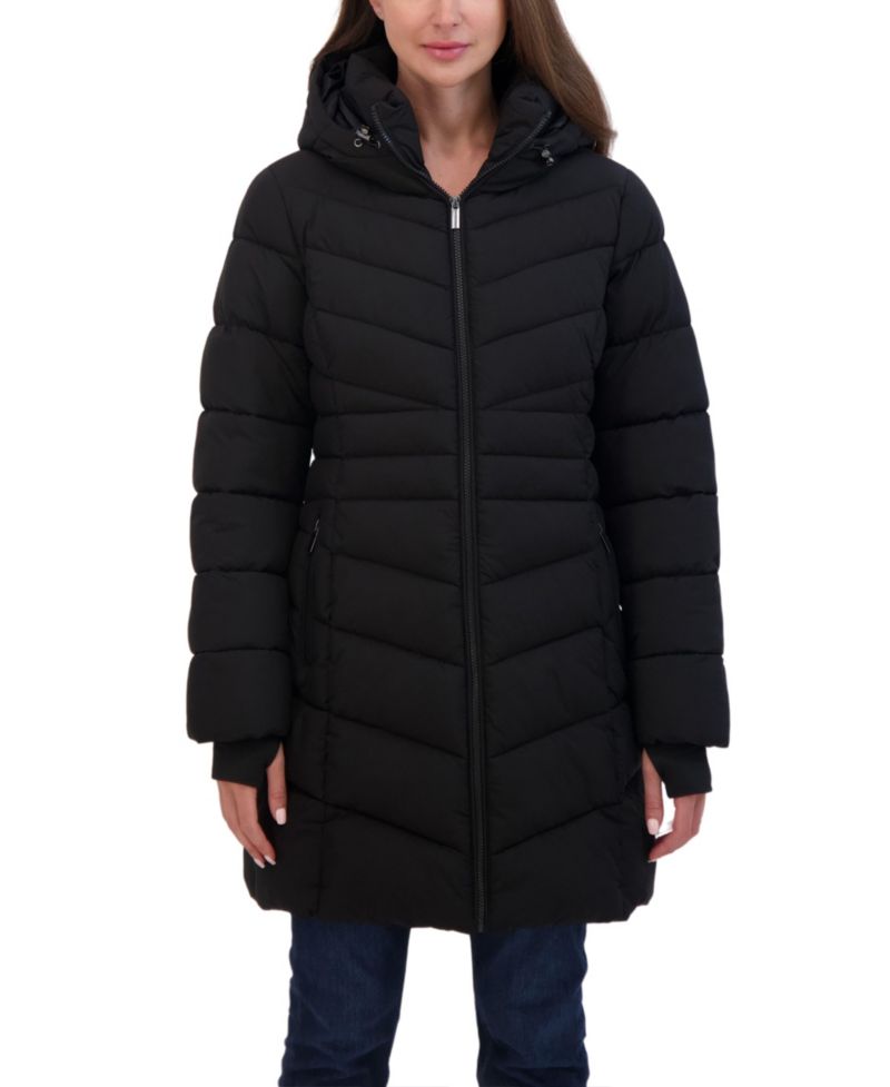 Women's 3/4 Hooded Stretch Puffer Coat