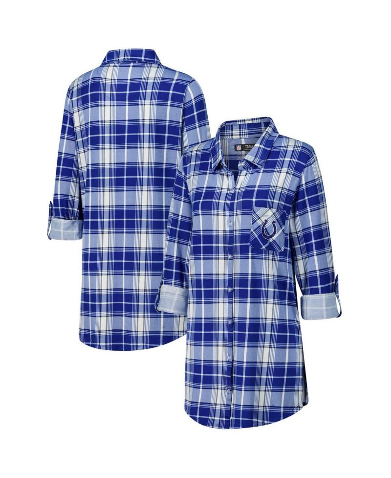 Women's Royal Indianapolis Colts Ashford Plaid Knit Nightshirt