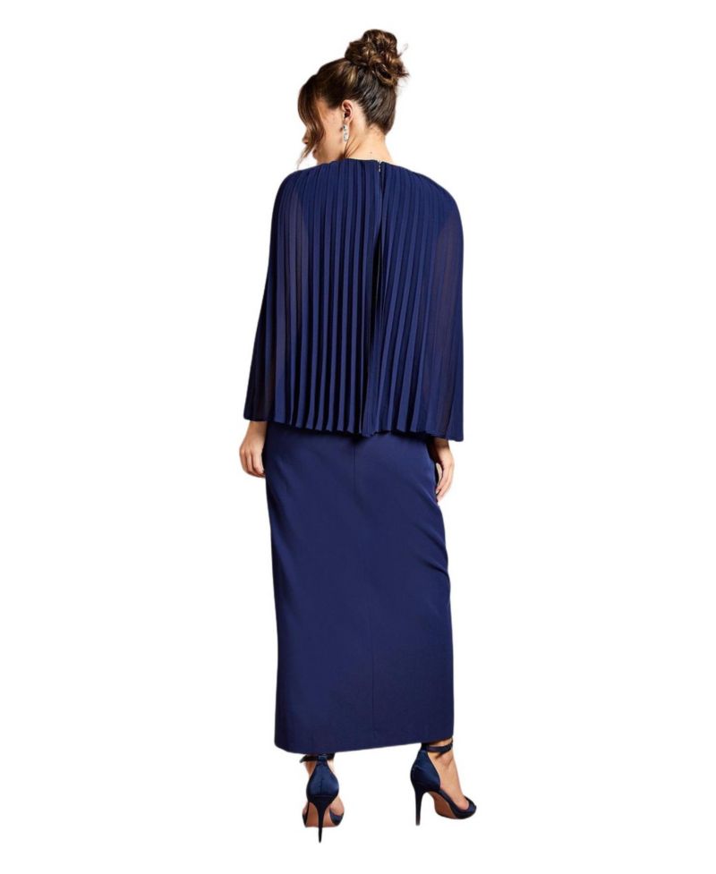 Women's Pleated Cape Detail Crepe Pencil Dress